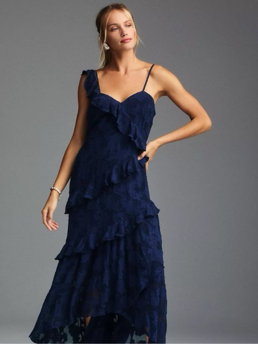 BHLDN Claudia Asymmetric Ruffle Chiffon Midi Dress